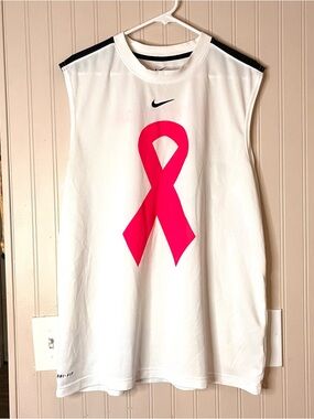 Nike White Dri Fit Sleeveless Tank with Hot Pink Awareness Ribbon Xl